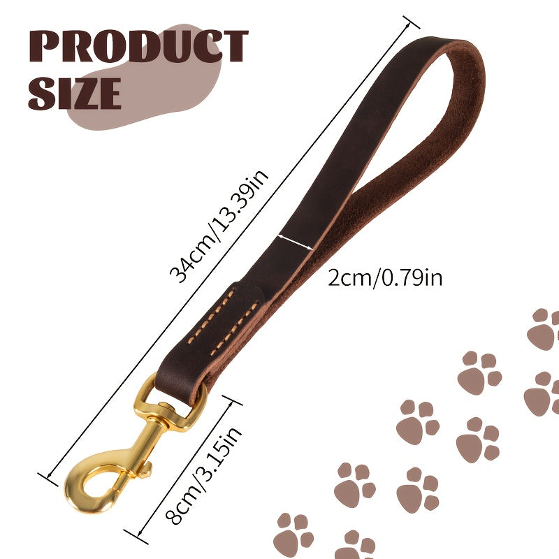 ITANDME Premium Dog Leash - Strong, Durable Brown Cowhide with Golden Metal Handle for Large Dog Training and Walking, Pet Walking Accessory | Polished Metal Handle | Durable Cowhide, Leash for Dogs