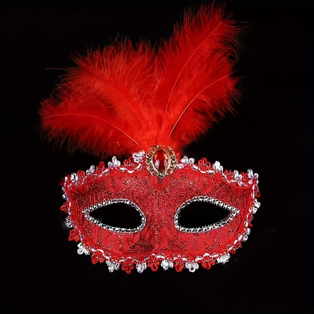 Lace & Feather Half-Face Masquerade Mask