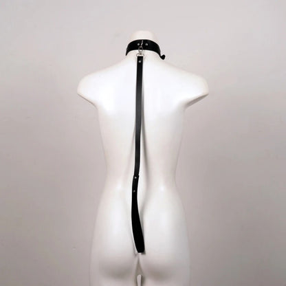 Sexy Adjustable Synthetic Leather Bondage collar with Chain-like Strap - Extreme Fetish neck cuffs for Adults, Role-Play, Formal Events - Easy-to-Clean Synthetic Material (Non-Washable) - Matte Black BDSM Accessory, Romantic (Copy)