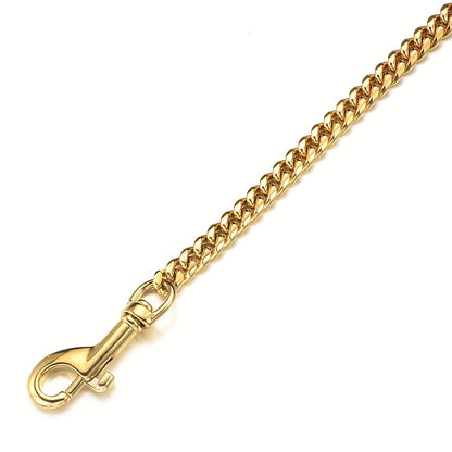 Durable Stainless Steel Dog Leash, 12MM Cuban Link Chain with Comfort Leather Handle, 3/4/5ft, No Battery Required, Suitable for All Dogs