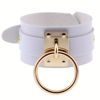 Gothic PU Leather Circle Wristband with Ring