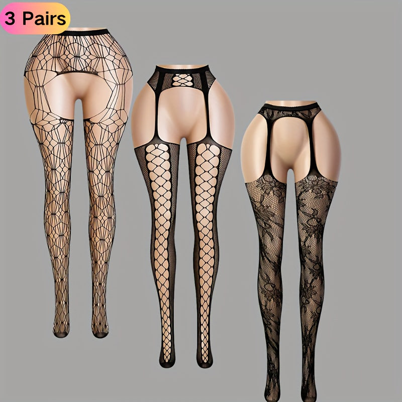 Sheer Spiderweb Pantyhose – High-Waisted Mesh Tights 3-Pack