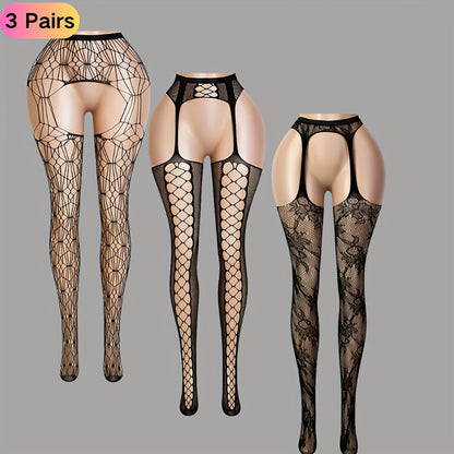 Sheer Spiderweb Pantyhose – High-Waisted Mesh Tights 3-Pack