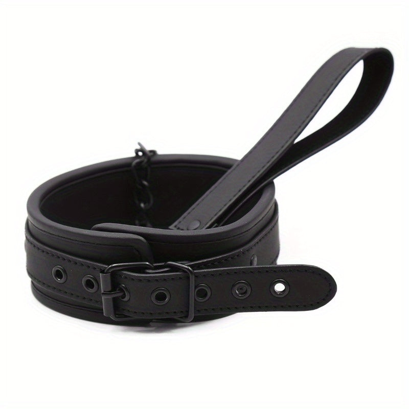2-Security Locking Black PU Leather Dog Harness with Adjustable Straps & Metal Chains - Heavy Duty for Large Dogs, Panic Button Safety, Anti-Slip Design for Secure Control and Peace of Mind, Pet Safety Equipment, Reliable Buc