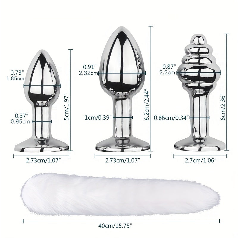 3pcs Detachable Fox Tail Metal Anal Plug, Three Types Plug Butt Plug, Cosplay Sex Games, Sex Toys For Men And Women