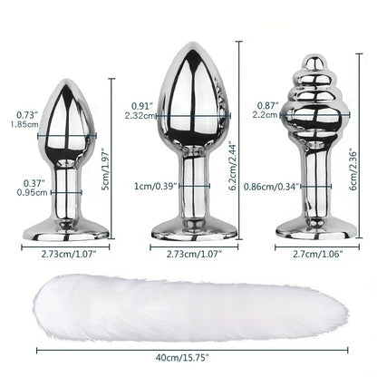3pcs Detachable Fox Tail Metal Anal Plug, Three Types Plug Butt Plug, Cosplay Sex Games, Sex Toys For Men And Women