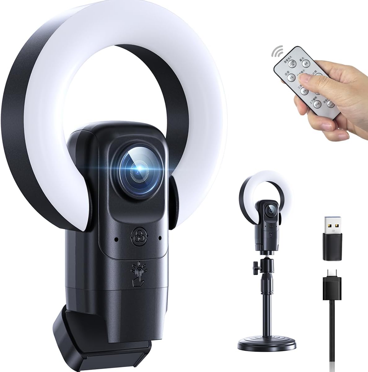 AI Autofocus 4K Webcam With Light