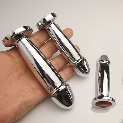Dildo - Penis Shape Metal Anal Plug Dildo with Jewel, Anus Butt Plugs, Analplug Buttplug Sex Toys, Prostate Stimulation