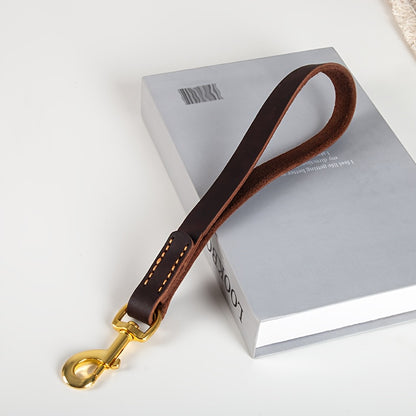 ITANDME Premium Dog Leash - Strong, Durable Brown Cowhide with Golden Metal Handle for Large Dog Training and Walking, Pet Walking Accessory | Polished Metal Handle | Durable Cowhide, Leash for Dogs