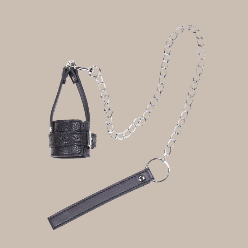 Adult SM Decompression Toy - Bondage Traction JJ Ring Penis Ring, Cock Ring with Adjustable Leather Sleeve Lock, Sperm Ring Collar, Elegant Silver Chain Design, Ideal for BDSM Play, BDSM Play Ring|Elegant Chain Design|Adjusta