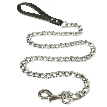 Heavy Duty Metal Chain Dog Leash with Leather Style Handle - 120cm Strong Control Lead for Large Dogs, Durable Iron Construction, Black 2.0mm Thick, Pet Accessories | Stylish Dog Leash | Durable Dog Leash