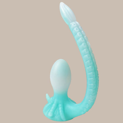 NEZEND 1pc Octopus Tail Shaped Penis/ Anal Plug Microwave Sterilizable, Extra Long Tentacle Double Head Vibration, Liquid Silicone Non-Electric Anal Beaver for Men and Women, BDSM Intimate Sex Toy