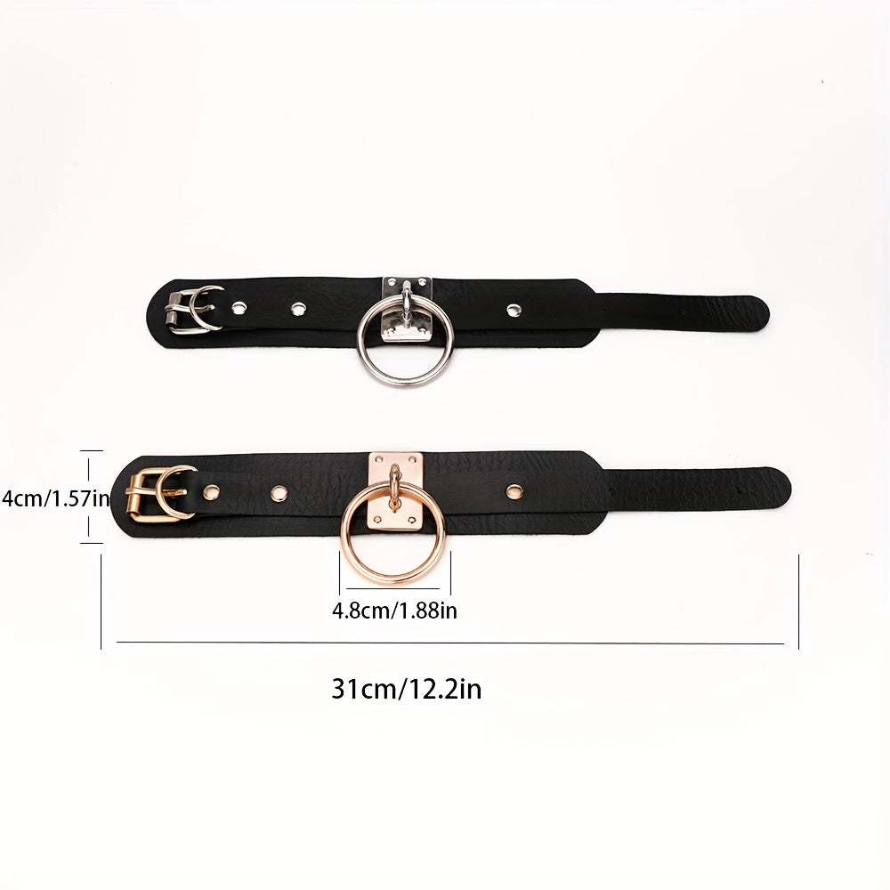 Gothic PU Leather Circle Wristband with Ring
