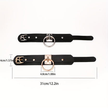 Gothic PU Leather Circle Wristband with Ring