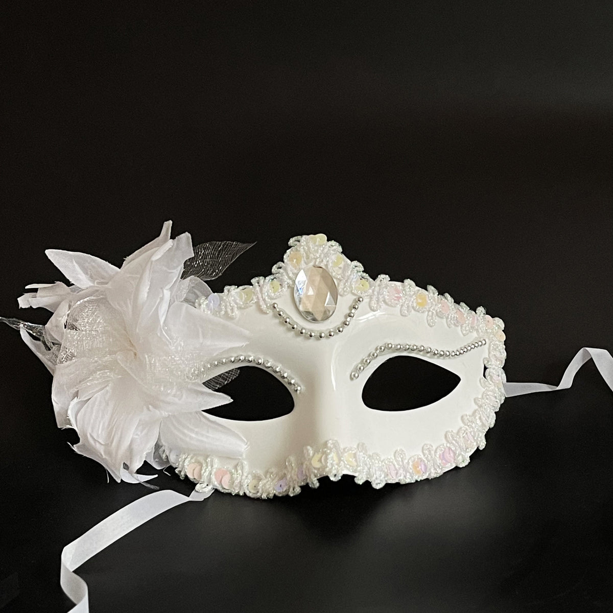 Lily Flower Rhinestone Half-Face Mask