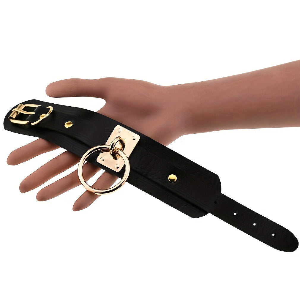 Gothic PU Leather Circle Wristband with Ring