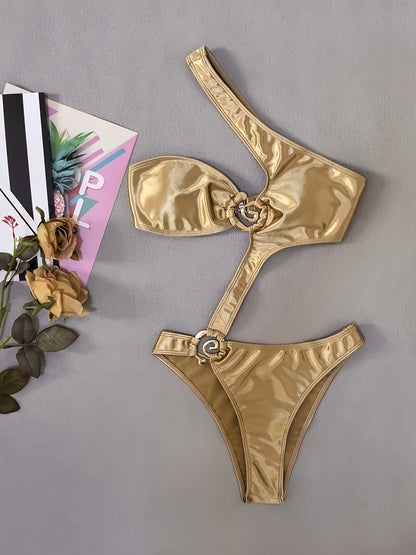 Asymmetrical One-Piece Swimsuit – Padded & High-Stretch