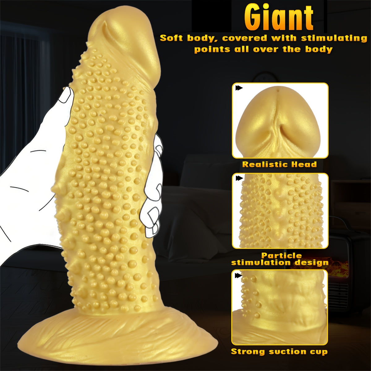 Golden Spiky Texture Dildo — 5 Sizes Anal and Vaginal