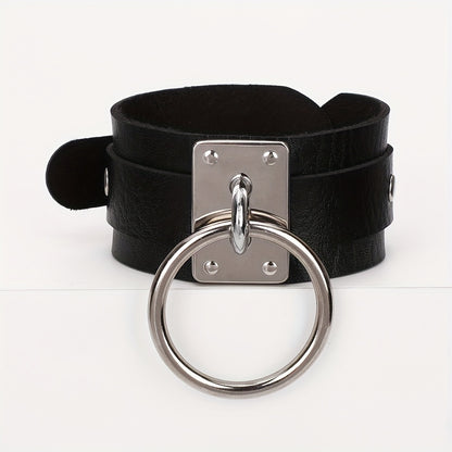 Gothic PU Leather Circle Wristband with Ring