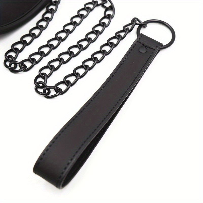 2-Security Locking Black PU Leather Dog Harness with Adjustable Straps & Metal Chains - Heavy Duty for Large Dogs, Panic Button Safety, Anti-Slip Design for Secure Control and Peace of Mind, Pet Safety Equipment, Reliable Buc