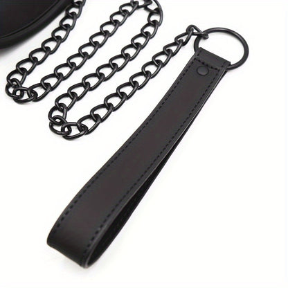 2-Security Locking Black PU Leather Dog Harness with Adjustable Straps & Metal Chains - Heavy Duty for Large Dogs, Panic Button Safety, Anti-Slip Design for Secure Control and Peace of Mind, Pet Safety Equipment, Reliable Buc