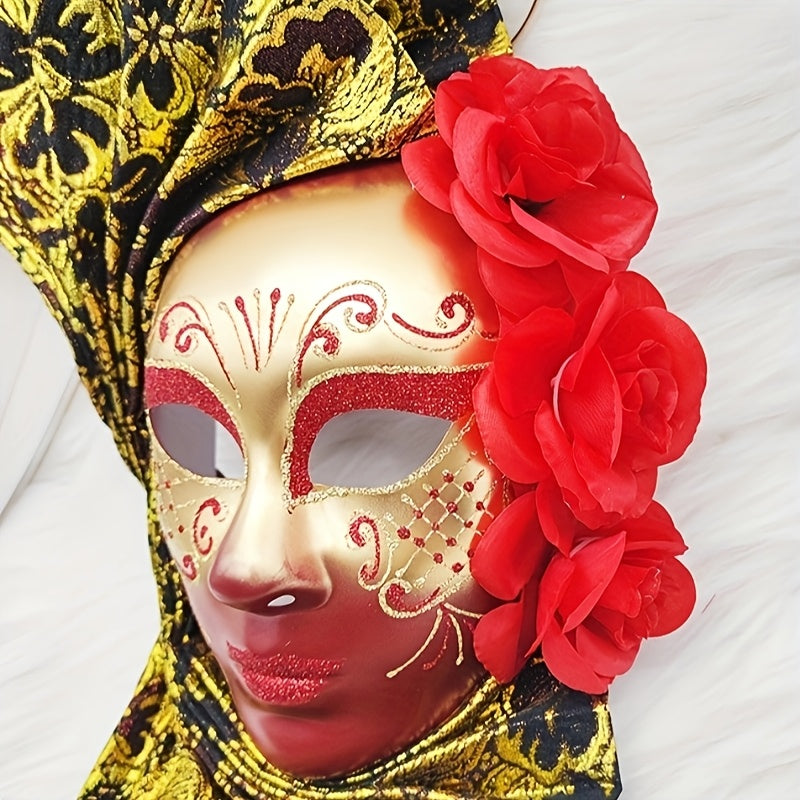 Hand-Painted Venetian Fan Masquerade Mask