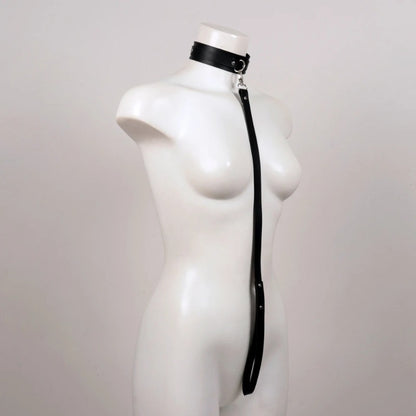 Sexy Adjustable Synthetic Leather Bondage collar with Chain-like Strap - Extreme Fetish neck cuffs for Adults, Role-Play, Formal Events - Easy-to-Clean Synthetic Material (Non-Washable) - Matte Black BDSM Accessory, Romantic (Copy)