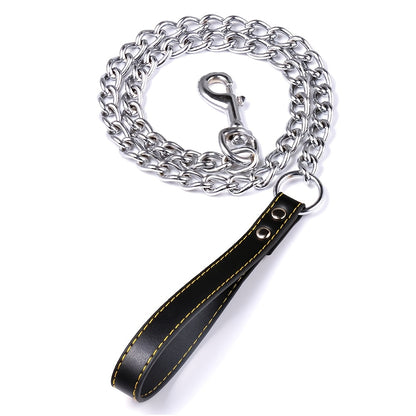 Heavy Duty Metal Chain Dog Leash with Leather Style Handle - 120cm Strong Control Lead for Large Dogs, Durable Iron Construction, Black 2.0mm Thick, Pet Accessories | Stylish Dog Leash | Durable Dog Leash