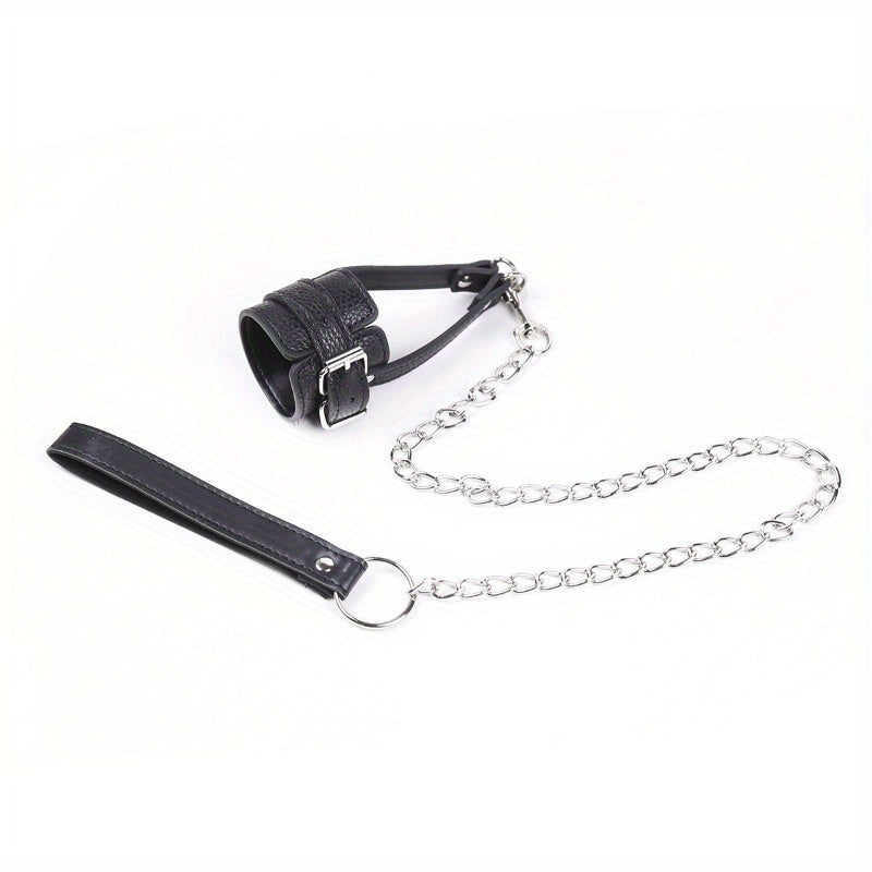 Adult SM Decompression Toy - Bondage Traction JJ Ring Penis Ring, Cock Ring with Adjustable Leather Sleeve Lock, Sperm Ring Collar, Elegant Silver Chain Design, Ideal for BDSM Play, BDSM Play Ring|Elegant Chain Design|Adjusta