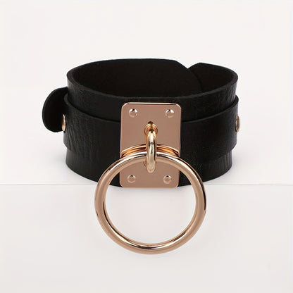 Gothic PU Leather Circle Wristband with Ring