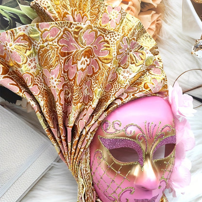 Hand-Painted Venetian Fan Masquerade Mask