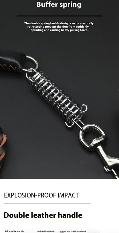 Heavy-Duty Dog Leash for Medium to Large Dogs - Bite-Resistant Cowhide Collar with Adjustable Buckle, Protective Design, Comfortable Metal Clip & Ergonomic Handle for Golden Retrievers & German Shepherds, Dog Leash for Medium