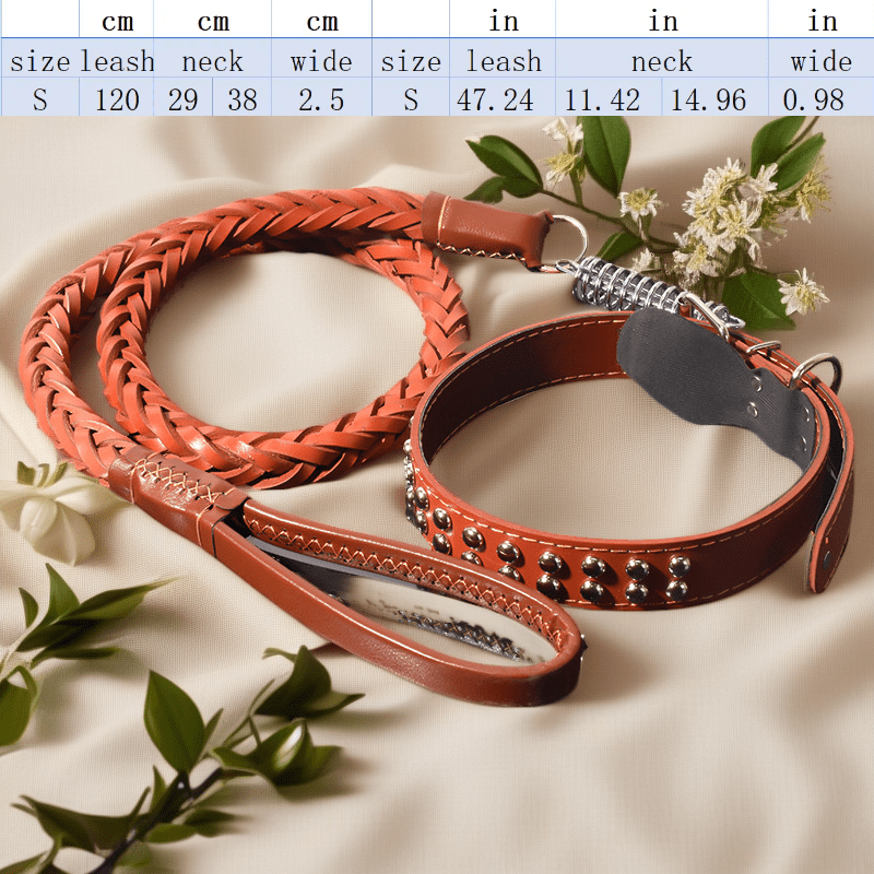 Heavy-Duty Dog Leash for Medium to Large Dogs - Bite-Resistant Cowhide Collar with Adjustable Buckle, Protective Design, Comfortable Metal Clip & Ergonomic Handle for Golden Retrievers & German Shepherds, Dog Leash for Medium