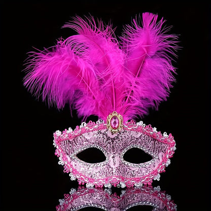 Lace & Feather Half-Face Masquerade Mask