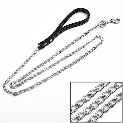 Heavy Duty Metal Chain Dog Leash with Leather Style Handle - 120cm Strong Control Lead for Large Dogs, Durable Iron Construction, Black 2.0mm Thick, Pet Accessories | Stylish Dog Leash | Durable Dog Leash