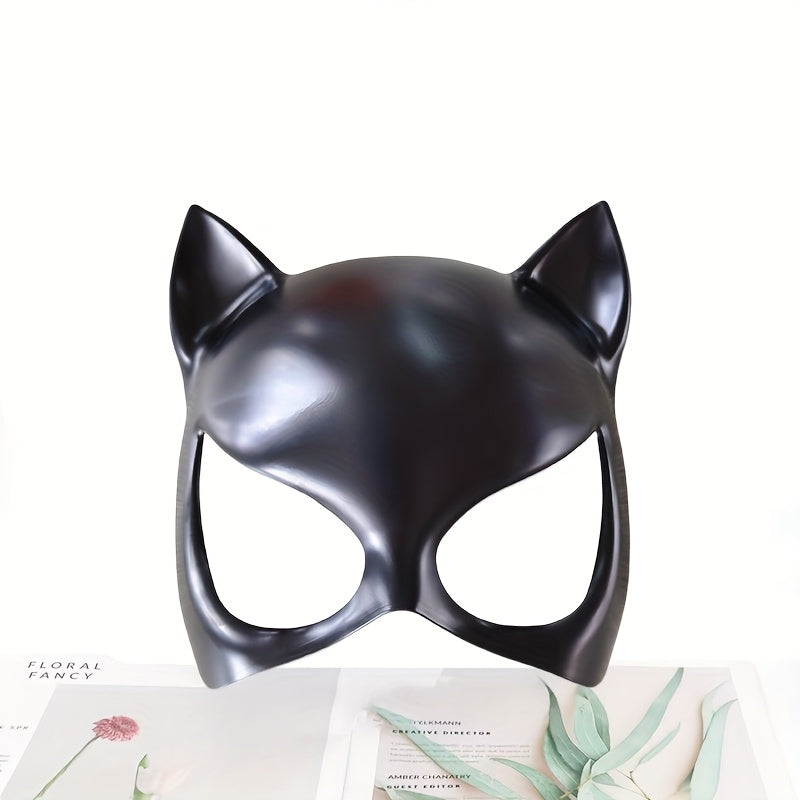 Cat Woman Costume Mask | Black Leather-Look