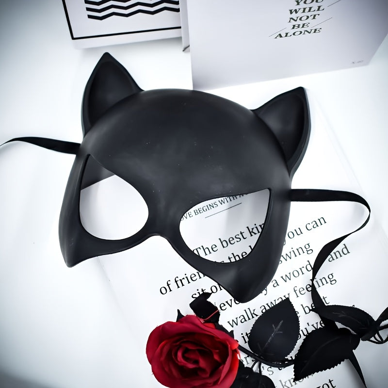 Cat Woman Costume Mask | Black Leather-Look