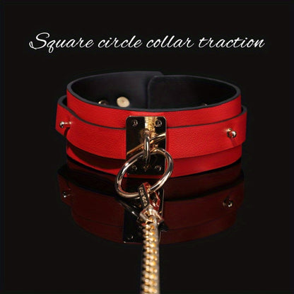 Sex Toys SM Props Big Red PU Sex Collar SM Traction Training Sex Neck Cover Neck Ring Adult Sex Toys