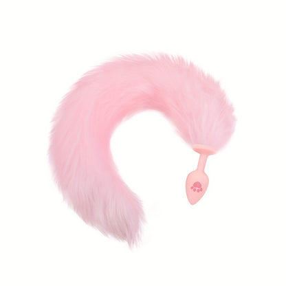 One Piece Cute Sexy Plush Pussy Tail Anal Plug Silicone Cat Paw Ass Plug, Fox Tail Animal Tail Dildo BDSM Cosplay Role Play Flirt Play, Sex Toys For Male Female