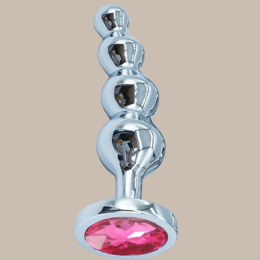 Premium Metal Anal Beads Pink Crysta