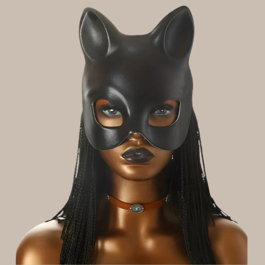 Cat Woman Costume Mask | Black Leather-Look