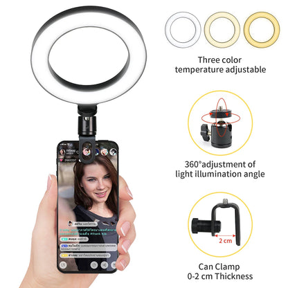 Clip-on LED ring light for content