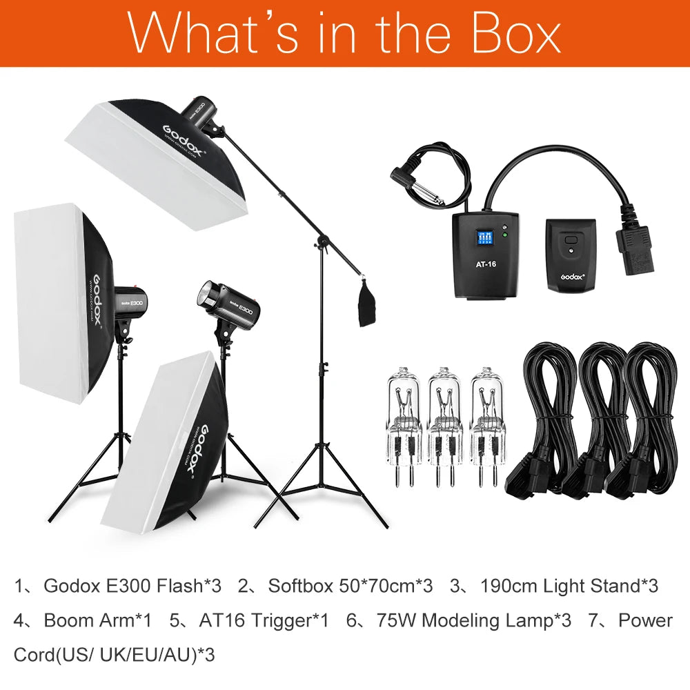 Triple E300 Lights with Softboxes & Stands