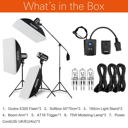 Triple E300 Lights with Softboxes & Stands