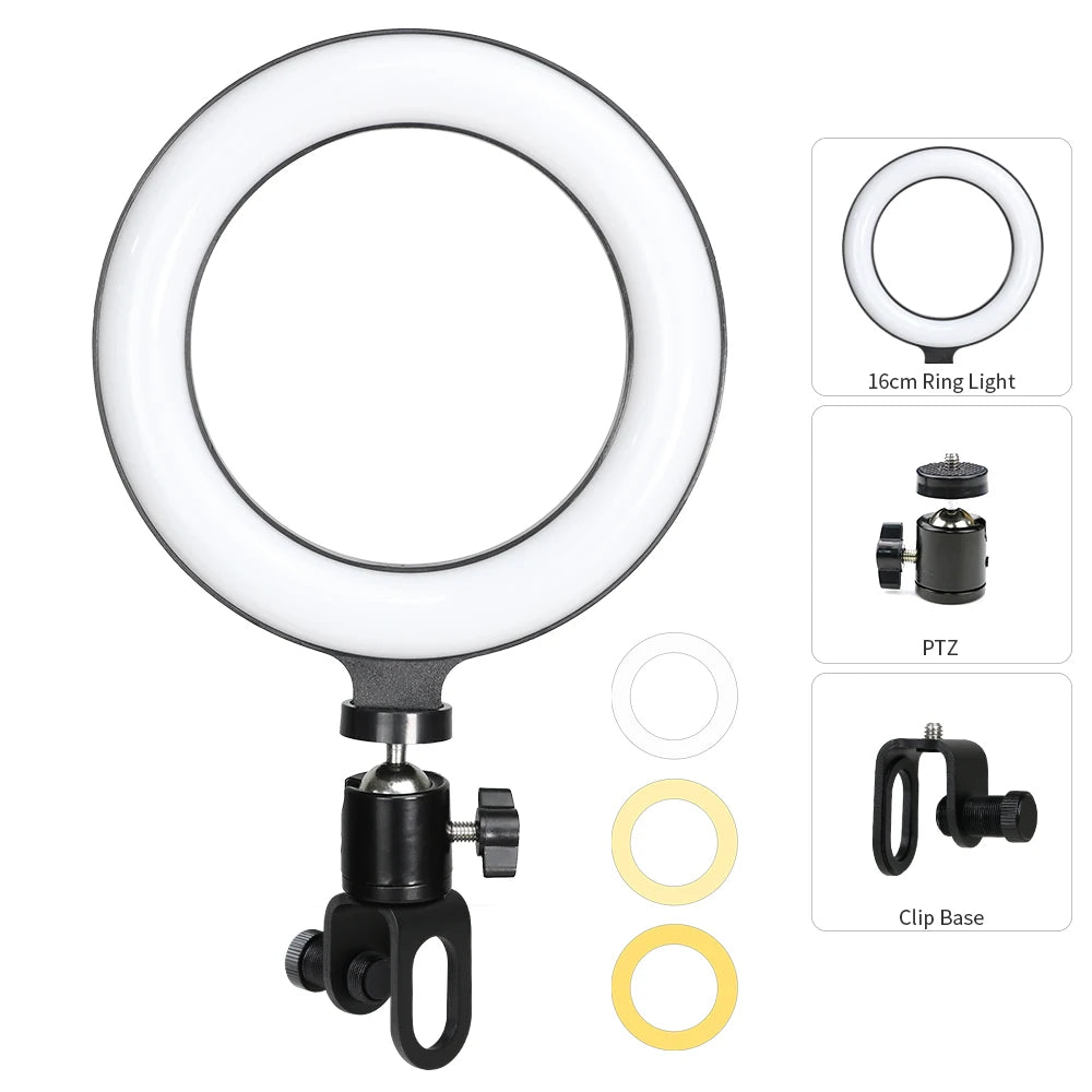 Clip-on LED ring light for content
