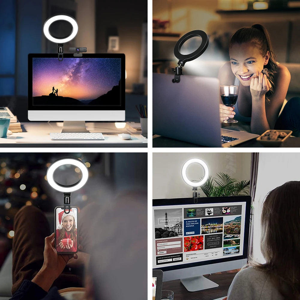 Clip-on LED ring light for content