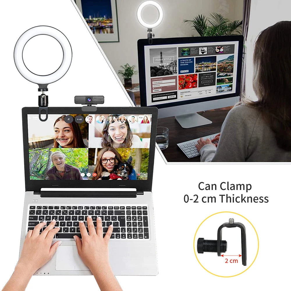 Clip-on LED ring light for content