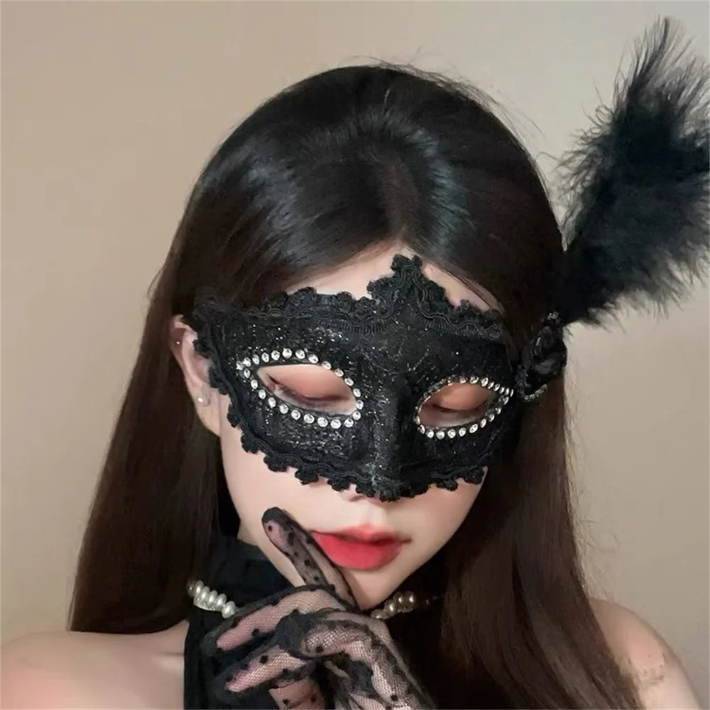 Luxury Lace & Feather Masquerade Mask