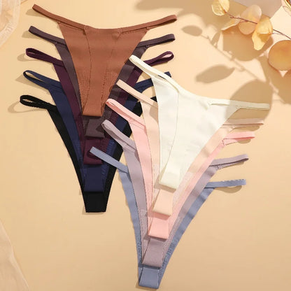 6Pcs/Set Women's Panties Sexy Solid Color High Elastic Thongs Low-Waist Comfortable Underwear Trendy Female Breathable G-string