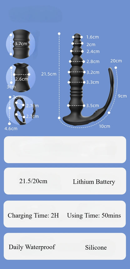 Thrusting Anal Beads Vibrator for Male Prostate Massager Penetrate Anal Sex Toy Butt Plug Masturbator for Gay Men Penis Ring